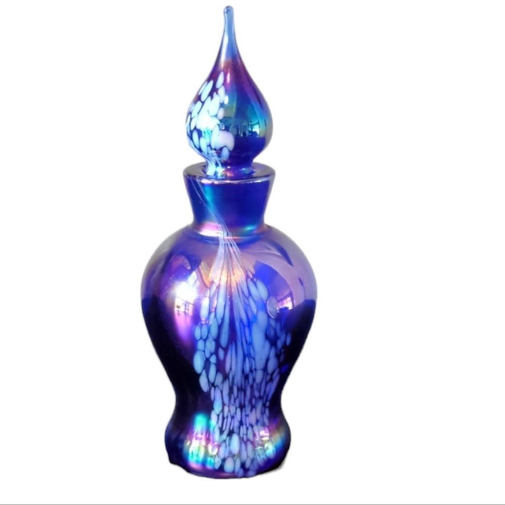 Blue Iridescent Glass Perfume Bottle With Dabber/Stopper